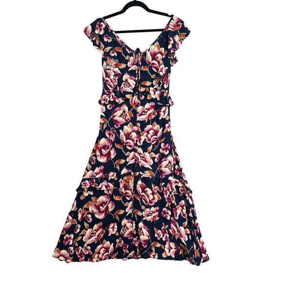 Band Gypsies Dress Women M Dark Floral Maxi Button Down Flowy Boho Prairie New - Picture 1 of 16